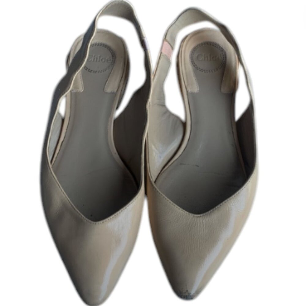 Chloé Laurena‎ Leather Slingback Pumps Women’s 37 Beige Pointed Toe Heels